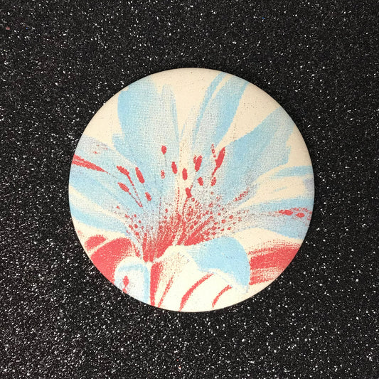 Aqua rust soft bloom pocket mirror with cream background and floral print 