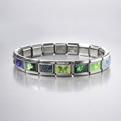 Butterfly Receiver Italian charm bracelet with 18 stainless steel image links