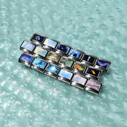 Digital dreamcore bracelet with blue water, scales, and drifting sea-life images