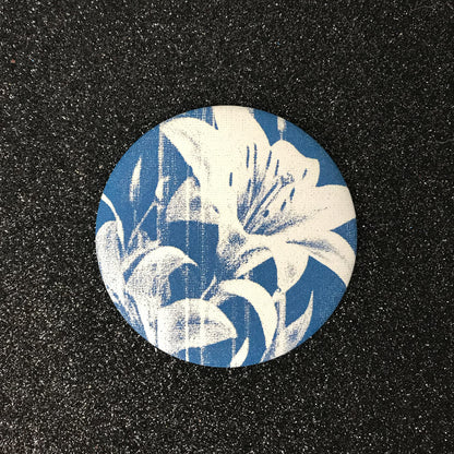 Midnight lily signal pocket mirror with navy background and cream floral print