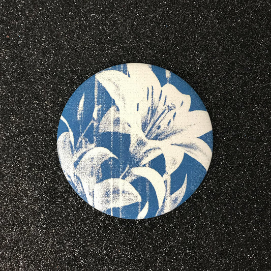 Midnight lily signal pocket mirror with navy background and cream floral print