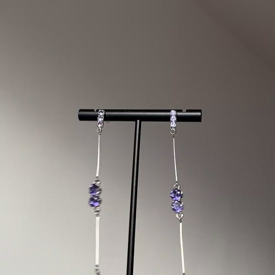 Lavender crystal top earrings with slim bar links and sparkling teardrop drops