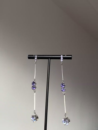 Lavender crystal top earrings with slim bar links and sparkling teardrop drops