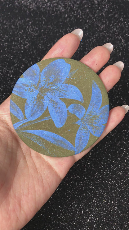 Moss Blue Twin Lily Pocket Mirror