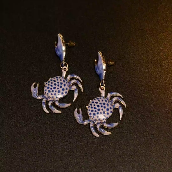 lue crab drop earrings for summer outfits, photos, and coastal jewelry looks
