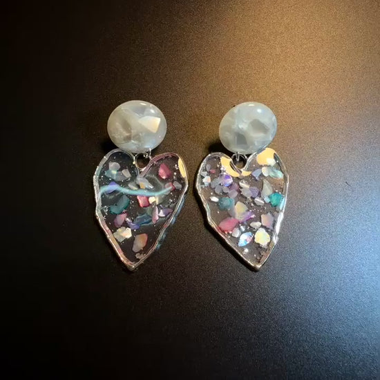 Y2K heart drop earrings with glossy transparent charm design