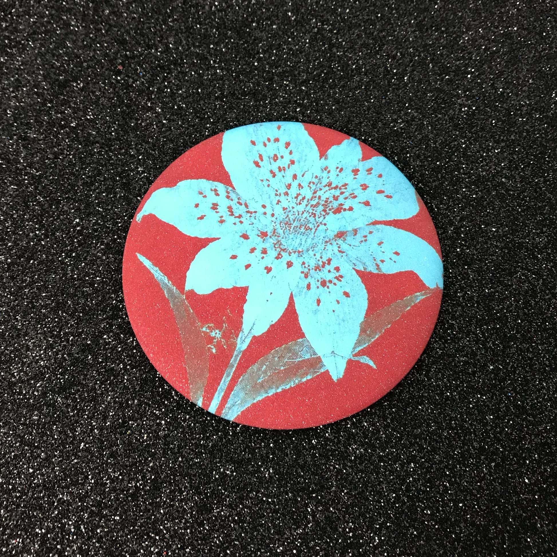 Rust aqua bloom signal pocket mirror with bold floral print