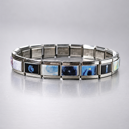 Y2K Italian charm bracelet with fish, water textures, and digital dreamcore imagery