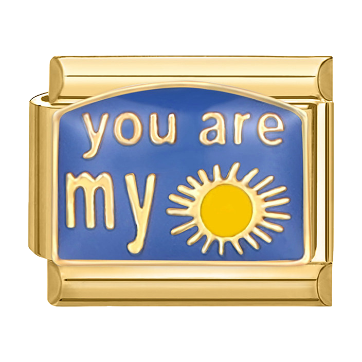 You Are My Sunshine charm featuring blue message panel and yellow sun artwork